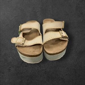 MIA Platform Sandals Beige Cork Buckle Chunky Sole Women's Size 9